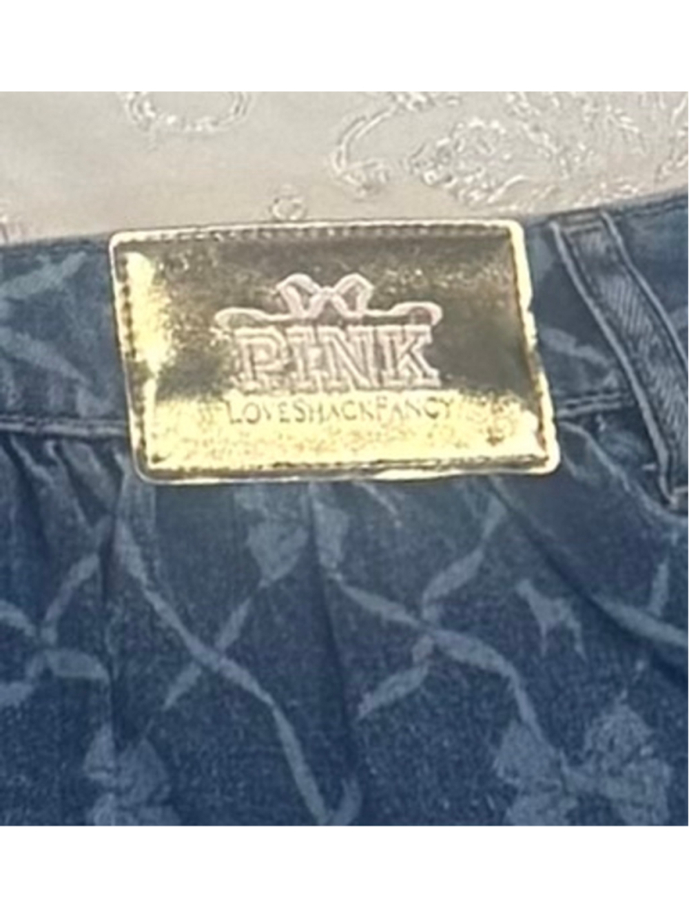 Love Shack Fancy x VS PINK Flirty Denim Mini Skirt Bow Print Size Medium - Picture 6 of 7
